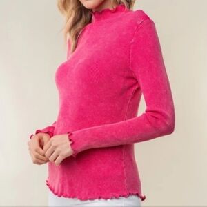 White Birch Washed Pink Ribbed Knit Rippled Mock Neck Women Top Size 1X